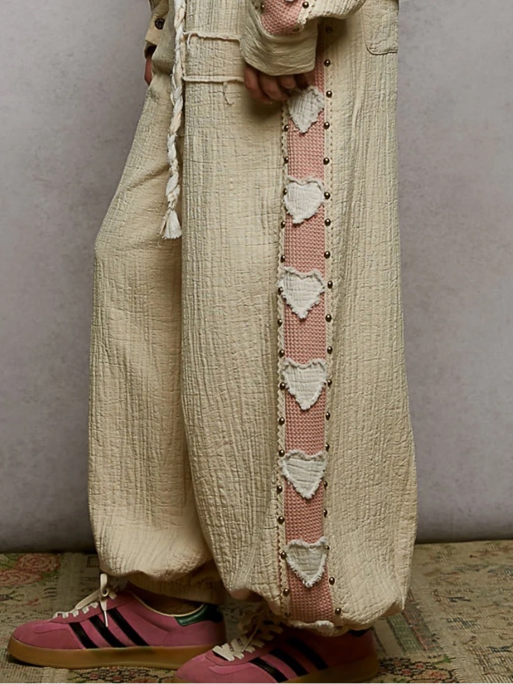 POL Cream Boho Patchwork Jogger Pants - Picture 2 of 6